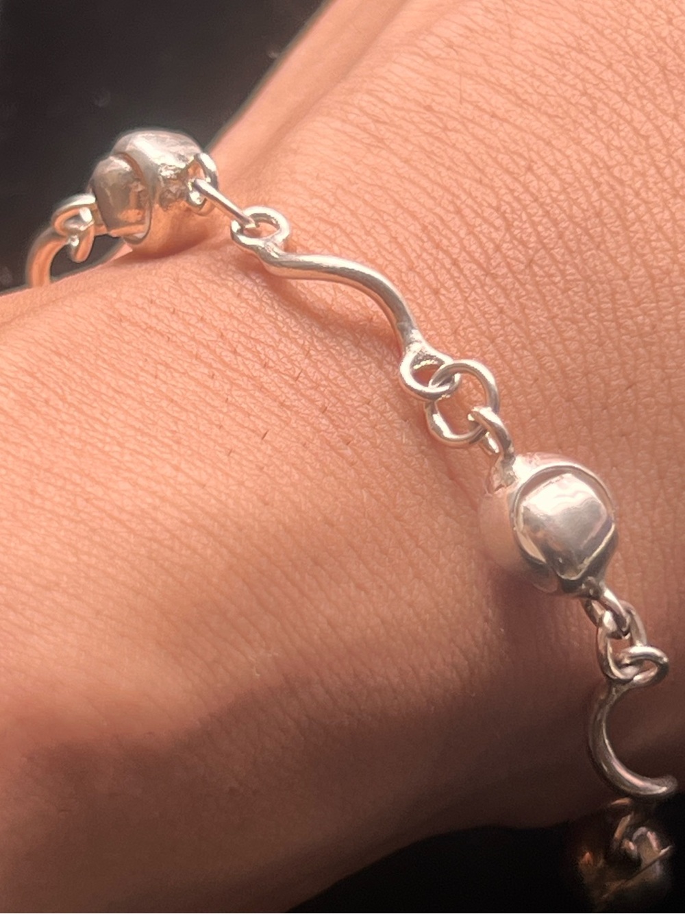Peruvian 950 Silver Wavy Link Ball Bracelet 9.1g